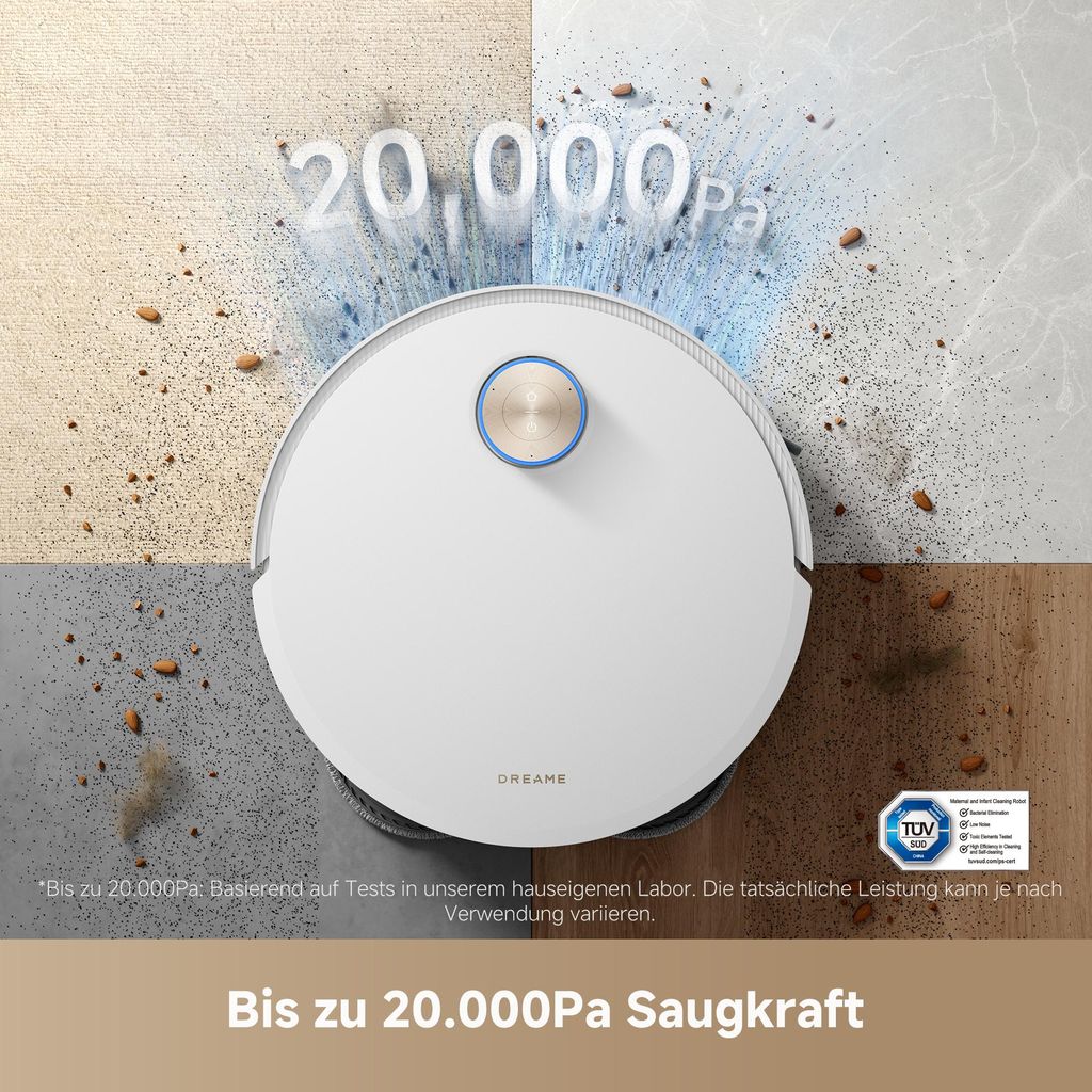 Dreame X50 Ultra Complete Staubsauger Roboter mit Wischfunktion,20KPa Saugkraft,6cm Hindernisfreiheit,Hebarem Wischmopp,360° - Navigation,KI - Vermeidung